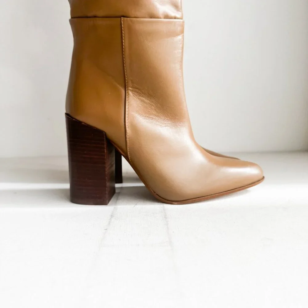 Zara Camel  Beige Leather Knee high Boots 35
